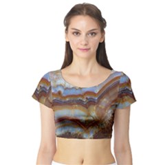 Wall Marble Pattern Texture Short Sleeve Crop Top (tight Fit) by Nexatart