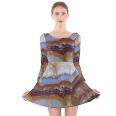 Wall Marble Pattern Texture Long Sleeve Velvet Skater Dress by Nexatart