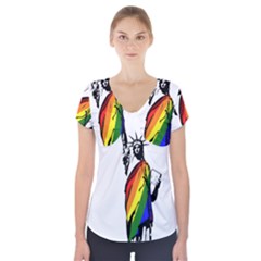 Pride Statue Of Liberty  Short Sleeve Front Detail Top by Valentinaart