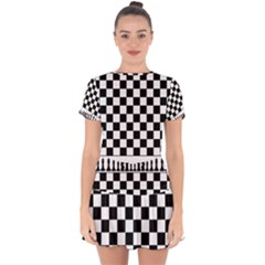 Chess  Drop Hem Mini Chiffon Dress