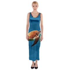 Sea Turtle Fitted Maxi Dress by Valentinaart