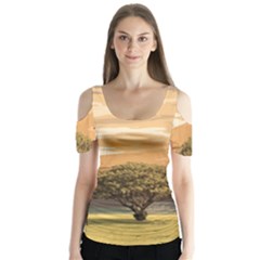 Landscape Butterfly Sleeve Cutout Tee 