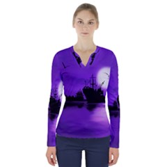 Open Sea V-neck Long Sleeve Top by Valentinaart