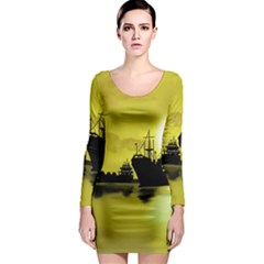 Open Sea Long Sleeve Bodycon Dress by Valentinaart