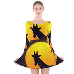 Giraffe  Long Sleeve Velvet Skater Dress by Valentinaart