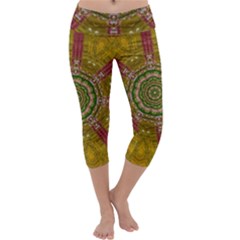 Mandala In Metal And Pearls Capri Yoga Leggings by pepitasart