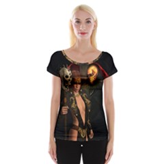 The Dark Side, Women With Skulls In The Night Cap Sleeve Tops by FantasyWorld7