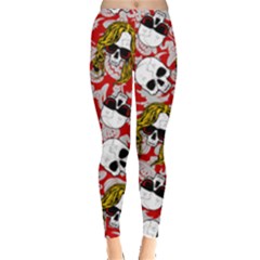  Red Blonde Skulls Leggings  by PattyVilleDesigns