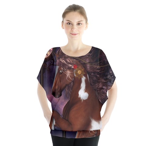 Steampunk Wonderful Wild Horse With Clocks And Gears Blouse by FantasyWorld7