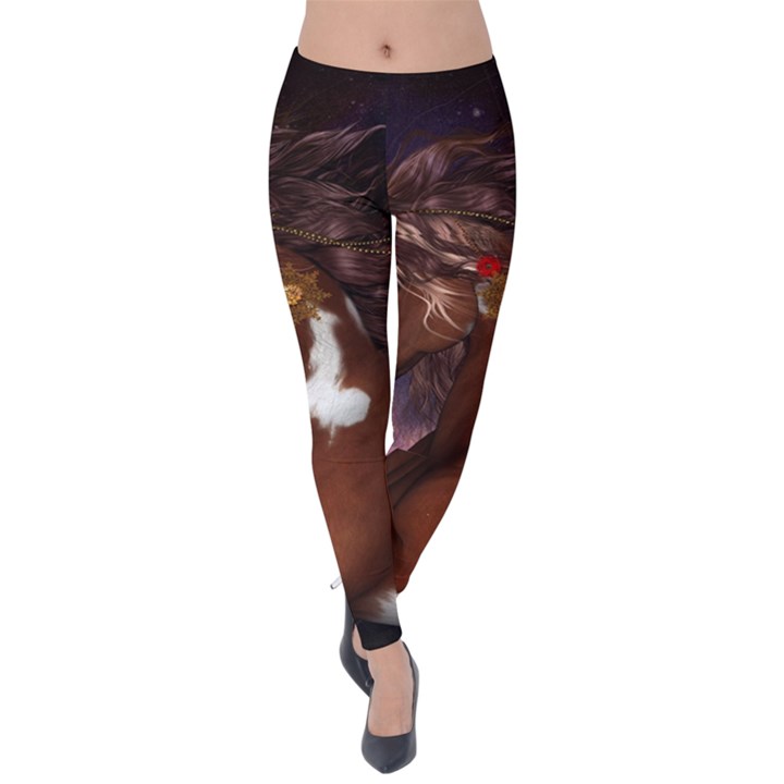 Steampunk Wonderful Wild Horse With Clocks And Gears Velvet Leggings