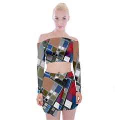 Abstract Composition Off Shoulder Top With Skirt Set