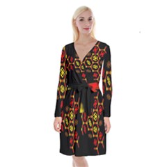 Algorithmic Drawings Long Sleeve Velvet Front Wrap Dress