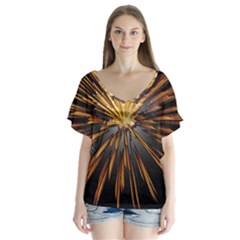 Pyrotechnics Thirty Eight V-neck Flutter Sleeve Top by Nexatart