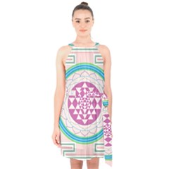 Mandala Design Arts Indian Halter Collar Waist Tie Chiffon Dress