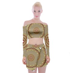 Mandala Art Ornament Pattern Off Shoulder Top With Skirt Set
