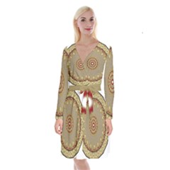 Mandala Art Ornament Pattern Long Sleeve Velvet Front Wrap Dress