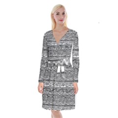 Ethno Seamless Pattern Long Sleeve Velvet Front Wrap Dress