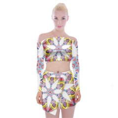 Colorful Chromatic Psychedelic Off Shoulder Top With Skirt Set by Nexatart