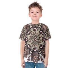 Mandala Pattern Round Brown Floral Kids  Cotton Tee