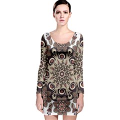 Mandala Pattern Round Brown Floral Long Sleeve Bodycon Dress