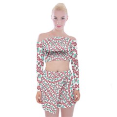 Multicolor Graphic Pattern Off Shoulder Top With Skirt Set by dflcprints
