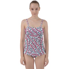 Multicolor Graphic Pattern Twist Front Tankini Set by dflcprints