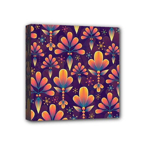 Floral Abstract Purple Pattern Mini Canvas 4  x 4 