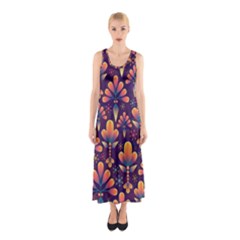 Floral Abstract Purple Pattern Sleeveless Maxi Dress