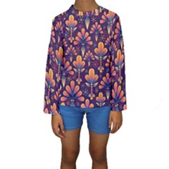 Floral Abstract Purple Pattern Kids  Long Sleeve Swimwear