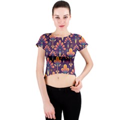 Floral Abstract Purple Pattern Crew Neck Crop Top