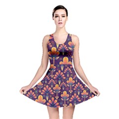 Floral Abstract Purple Pattern Reversible Skater Dress