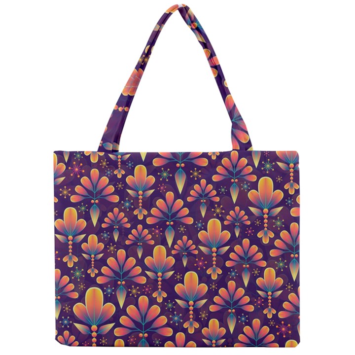 Floral Abstract Purple Pattern Mini Tote Bag