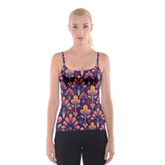 Floral Abstract Purple Pattern Spaghetti Strap Top by paulaoliveiradesign