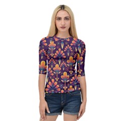 Floral Abstract Purple Pattern Quarter Sleeve Raglan Tee