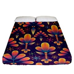 Floral Abstract Purple Pattern Fitted Sheet (Queen Size)