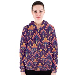 Floral Abstract Purple Pattern Women s Zipper Hoodie