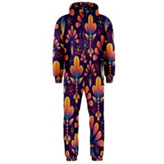Floral Abstract Purple Pattern Hooded Jumpsuit (Men) 