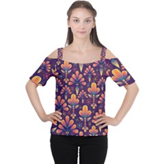 Floral Abstract Purple Pattern Cutout Shoulder Tee