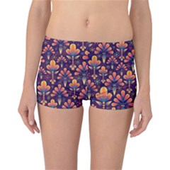 Floral Abstract Purple Pattern Reversible Boyleg Bikini Bottoms