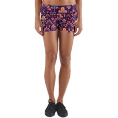 Floral Abstract Purple Pattern Yoga Shorts