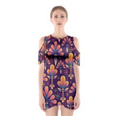 Floral Abstract Purple Pattern Shoulder Cutout One Piece