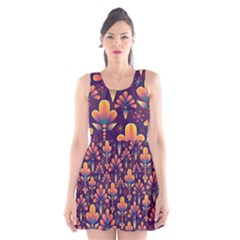 Floral Abstract Purple Pattern Scoop Neck Skater Dress