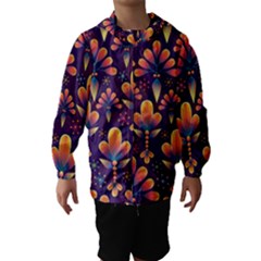 Floral Abstract Purple Pattern Hooded Wind Breaker (Kids)