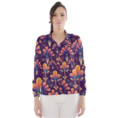 Floral Abstract Purple Pattern Wind Breaker (Women)