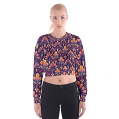 Floral Abstract Purple Pattern Cropped Sweatshirt