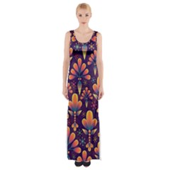 Floral Abstract Purple Pattern Maxi Thigh Split Dress