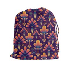 Floral Abstract Purple Pattern Drawstring Pouches (XXL)