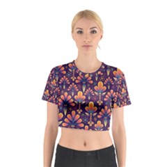 Floral Abstract Purple Pattern Cotton Crop Top by paulaoliveiradesign