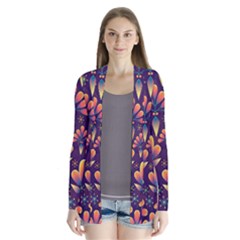 Floral Abstract Purple Pattern Drape Collar Cardigan