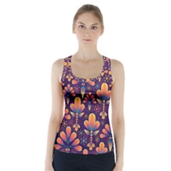 Floral Abstract Purple Pattern Racer Back Sports Top